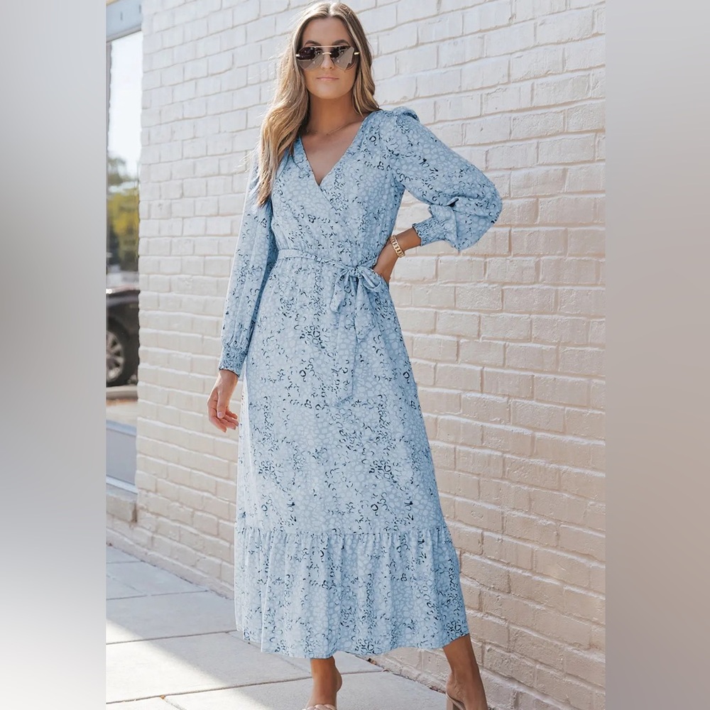 Printed Tie Front Ruffle Hem Dress